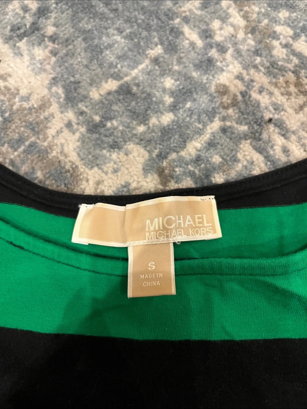 Michael Kors Green and Black Striped Short Sleeve Tee